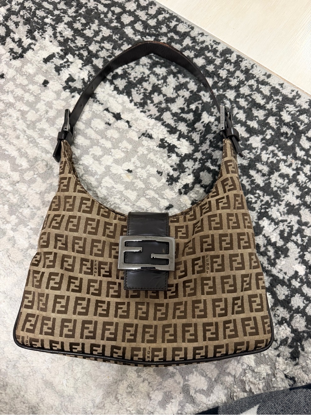Fendi Monogram Zucca Shoulder Bag in Brown and Dark Brown